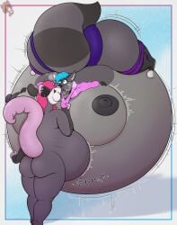 2023 absurd_res air_inflation american_opossum anthro ass belly belly_expansion belly_inflation big_belly big_breasts big_butt body_inflation breast_expansion breasts butt_expansion cheek_bulge derp_u_shire duo expansion female floating hi_res huge_breasts huge_butt hyper hyper_belly hyper_breasts hyper_butt hyper_inflation immobile inflation inflation_fetish kiss_inflation kissing male male/female mammal marsupial procyonid puff_kiss puffed_cheeks raccoon that1derpyhonze virginia_opossum