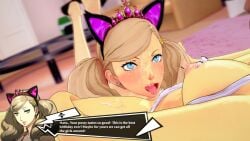 3d 3d_(artwork) after_cunnilingus ann_takamaki barely_clothed cat_ears cognitive_ann cunnilingus haru_okumura lesbian lesbian_sex persona persona_5 that_naoto_guy vaginal_juices