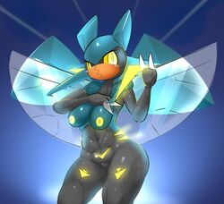 1girls abs anthro anthrofied arthropod breasts elpatrixf female genitals insect insect_wings nintendo nipples nude original_character pokémon_(species) pokemon pokemon_sm pokemorph pussy solo video_games vikavolt wings