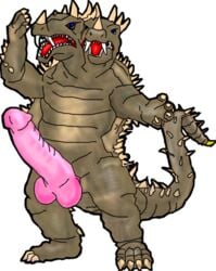 2_heads anguirus anthro genitals godzilla_(series) male male_only multi_head open_mouth penis solo toho video_games