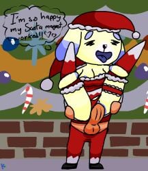 animal_crossing anthro breasts canid canine canis carrying_another carrying_partner cleavage clothed clothed_sex clothing costume daisy_(animal_crossing) domestic_dog duo female human klutzatdusk looking_pleasured male male/female mammal nintendo nipple_slip penetration santa_costume sex skimpy vaginal_penetration vaginal_penetration villager_(animal_crossing) visible_nipples