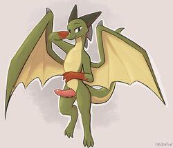 2020 anthro dragon enginetrap erection genitals gloves_(marking) green_body grey_background hi_res looking_at_viewer male malphas_(enginetrap) markings membrane_(anatomy) membranous_wings nude penis simple_background smile solo wings