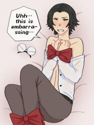 ango_sakaguchi bungo_stray_dogs embarrassed english_text male_only no_background no_visible_genitalia ottizbuc sakaguchi_ango skinny tied_hands tied_legs