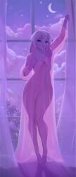 alois_(somerse) anthro bovid caprine clothing curtains_open dress_only genitals girly goat hackainax hi_res male mammal penis solo translucent translucent_clothing window