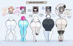 2023 5girls abbi_(kilinah) anthro ass bear big_ass big_butt dialogue digital_media_(artwork) english_text feet felid feline female furry furry_only genitals giant_panda group hi_res kilinah lagomorph leopardus leporid lineup mammal multiple_girls ocelot oreo_(kilinah) original pawpads petal_(kilinah) pussy rabbit scut_tail shen_(kilinah) short_tail speech_bubble stuck stuck_in_wall tail text through_wall wall_(structure) yvette_(kilinah)