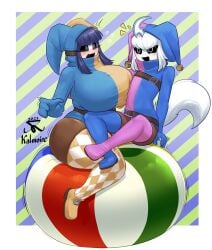 big_ass blue_hair blush blushing_at_partner busty dark_blue_hair duomi_(kalmoire) hime_cut huge_breasts jester jester_cap jester_costume jester_girl jester_hat jester_outfit kalmoire mario_(series) shy_gal sitting white_tail wide_hips