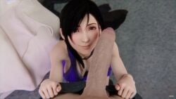 1boy 1girls 3d big_balls big_penis black_hair female final_fantasy final_fantasy_vii foreskin happy huge_cock human human_male imminent_fellatio imminent_sex interracial large_penis light-skinned_male light_skin male penis_awe pov pov_male red_eyes smile tifa_lockhart uncircumcised uncut vekkte