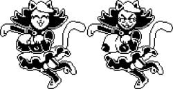 1girls 2d accurate_art_style black_and_white black_nipples breasts_out catgirl grin huge_breasts hyper_breasts looking_at_viewer mad_mew_mew mew_mew_(undertale) mew_mew_kissy_cutie no_color pixel_art sabs3 sprite sprite_edit sprite_sheet tagme thighhighs tits transparent_background undertale undertale_(series)