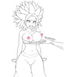 angry big_breast breasts caulifla dragon_ball dragon_ball_super male pants pink_nipples samiruukun sketch solo striped topless