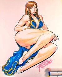 1girls alternate_costume capcom chun-li chun-li_(battle_ouffit_sfv) dress female female_only muscular_thighs negarobo solo street_fighter tagme traditional_media_(artwork)