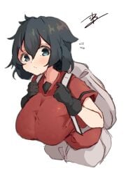 1girls backpack big_breasts black_hair blue_eyes breasts kaban_(kemono_friends) kemono_friends light-skinned_female looking_at_viewer shirt solo spy_artservice tagme