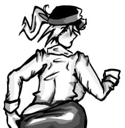 ass_focus big_ass big_breasts black_and_white blush cap dolbaeb12345 five_nights_at_freddy's five_nights_at_freddy's:_security_breach fnaf ponytail self_upload shirt vanessa_(fnaf) without_panties