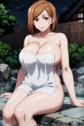 1girls ai_generated arm_support bathhouse brown_eyes brown_hair cleavage completely_nude completely_nude_female female female_only hot_spring jujutsu_kaisen kugisaki_nobara legs_together light_brown_hair looking_at_viewer mommy nai_diffusion nude nude_female onsen oppai partially_submerged ringohanbagu short_hair sitting solo solo_focus stable_diffusion top_heavy top_heavy_breasts towel towel_only voluptuous voluptuous_female