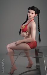 3d black_hair brown_eyes chinese_girl dead_or_alive feet long_hair pai_chan swimsuit tomboy twintails virtua_fighter