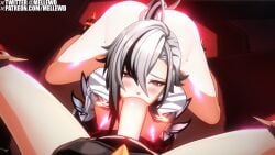 1boy 1girls 3d aether_(genshin_impact) arlecchino_(genshin_impact) big_breasts big_penis blowjob blowjob_face fat_ass genshin_impact kneeling long_hair male_pov mellewd mihoyo pleasure_face sex straight thick_thighs