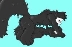 anthro ass big_butt big_penis black_body black_fur black_latex blush canid canine canis changed_(video_game) dripping duo erection fur genitals glistening glistening_body glistening_butt goo_creature goop goopy hair hi_res holding_wrists hto_(artist) humanoid kahto_taph42 larger_male latex latex_creature latex_fur living_latex looking_pleasured male male/male male_penetrating mammal mask monotone_background penetration penis pinning_down puro_(changed) simple_background size_difference skinny_male slightly_muscular smaller_male stomach_bulge tail transformation tufted_fur white_body wolf