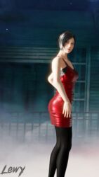 1girls 3d ada_wong ada_wong_(adriana) black_hair blender dress female female_only fog fully_clothed lewy resident_evil resident_evil_2 solo stockings