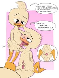 absurd_res anal anal_sex anatid anseriform avian avian_penis bird blush bodily_fluids brother brothers cub dewey_duck dialogue disney duck ducktales ducktales_(2017) english_text gay group hi_res huey_duck incest licking limettin louie_duck male male/male oral penetration saliva simple_background sound_effects text threesome tongue tongue_out trio young