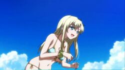 1girls animated animated bikini blonde_hair blue_eyes boku_wa_tomodachi_ga_sukunai breasts butterfly_hair_ornament large_breasts long_hair outdoors sena_kashiwazaki swimsuit water