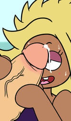 1boy 1girls beach big_penis bikini blonde_hair carol_(ok_k.o.!_let's_be_heroes) carol_kincaid cartoon_network comic cum cum_drip holding_penis large_penis milf nicechan ok_k.o.!_let's_be_heroes penis_in_face precum silver_spark_(ok_k.o.!_let's_be_heroes) silverspark_(ok_k.o.!_let's_be_heroes) sweat tan_skin