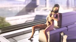 1girls 3d animated black_hair bouncing_breasts city female female_only fingering fingering_self hand_on_breast human mass_effect masturbation miranda_lawson no_sound nude_female orgasm outdoors rooftop sitting solo ssppp tagme video