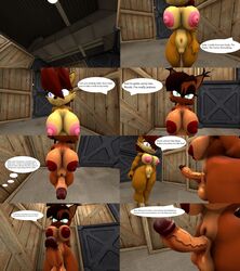 1futa 2017 2girls 3d 4_fingers animal animal_ear animal_ears animal_humanoid animal_penis anthro anthro_only archie_comics black_hair black_nose blue_eyes brown_fur brown_hair closed_mouth comic english_commentary english_text erection eyelashes feline female female_only fur furry furry_breasts furry_ears furry_only futanari green_eyes half-closed_eyes hands-free hands_behind_back intersex kennythebobcat looking_at_another looking_at_penis lynx mammal mammal_humanoid nicole_the_lynx nude nude_female open_mouth penis sally_acorn sfm sonic_(series)