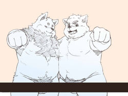 2019 4:3 anthro balls belly canid canine canis censored closed_eyes domestic_dog duo genitals humanoid_hands inunoshippo kemono male male_only mammal moobs navel nipples overweight overweight_male simple_background