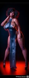 1girls 3d artist_name big_breasts black_dress black_eyes breasts brown_hair busty curvy dark-skinned_female dark_skin dress english_text erect_nipple erect_nipples eyelashes female female_only front_view hourglass_figure human lipstick looking_at_viewer nail_polish nipples no_panties nopan original_character pelvic_curtain pose posing reflection short_hair siliconaya simple_background solo spread_legs spreading standing voluptuous wide_hips yellow_hair