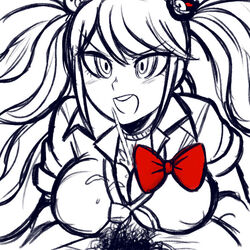 cum danganronpa hair junko_enoshima long_hair looking_at_viewer opeipiao paizuri penis red_bow straight_hair