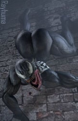 3d alien ass big_ass black_body crawling female female_focus female_only large_ass legs long_tongue marvel marvel_comics muscular muscular_female prehensile_tongue rayhuma sharp_teeth she-venom spider-man_(series) symbiote teeth thick thick_ass thick_thighs tongue tongue_out venom venom_(marvel) wall white_eyes