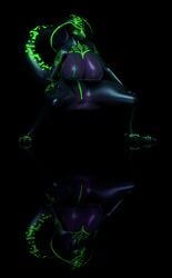 2020 3d absurd_res anthro big_breasts bioluminescence breasts female genitals hi_res mirror nipples pussy qhala reflection reptile reptilligator revealing_(disambiguation) scalie simple_background snake solo