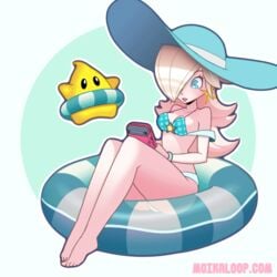 1girls 2020 animated barefoot big_breasts blonde_hair blue_eyes bouncing_breasts breasts cleavage feet female gameboy large_breasts looking_at_viewer luma mario_(series) moikaloop nintendo princess_rosalina super_mario_galaxy toes