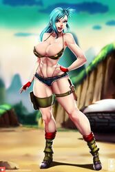 1girls abs big_breasts boots breasts bulma_briefs cleavage dragon_ball dragon_ball_z female female_only full_body g-string large_breasts looking_at_viewer lord_dominik solo teenager thick_thighs thong whale_tail wide_hips