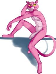 abs anthro felid genitals hi_res lean_muscle male male_only mammal nude pantherine penis pink_panther pink_panther_(series) pose redout solo yellow_sclera