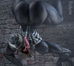 3d alien ass big_ass black_body crawling female female_focus female_only large_ass legs long_tongue looking_at_viewer marvel marvel_comics muscular muscular_female prehensile_tongue rayhuma sharp_teeth she-venom spider-man_(series) symbiote teeth thick thick_ass thick_thighs tongue tongue_out venom venom_(marvel) wall white_eyes