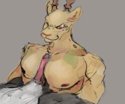 absurd_res antelope beastars big_pecs bovid fur gazelle genitals gouhin hi_res humanoid_penis hybrid male male/male male_only mammal melon_(beastars) muscular nipples pecjob pecs penis sex unknown_artist yellow_body yellow_fur