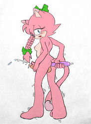 anthro ass balls blue_eyes cum cumshot dickgirl dildo furry futa_only futanari looking_back masturbation nude oc penis pink_fur randomguy999 tail