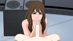 1boy 1girls animated big_penis brown_eyes brown_hair deepthroat erection eye_contact fellatio female gif handjob long_hair looking_at_viewer male male_pov oral penis pinoytoons pov sex straight