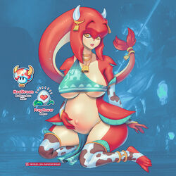 1girls big_breasts breasts breath_of_the_wild cleavage cow_girl female female_only large_breasts looking_at_viewer mipha mooshroom nintendo preg_flower pregnant solo supersatanson the_legend_of_zelda zora