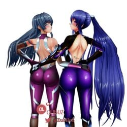 3d 3d_(artwork) action_taimanin akiyama_rinko big_ass big_breasts bodysuit duo igawa_asagi lilith-soft purple_hair suit tagme taimanin_(series) taimanin_asagi taimanin_yukikaze_2