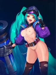 areolae art blue_hair breasts erect_nipples fake_breasts intersex layla_(mobile_legends) medium_breasts mobile_legends nipples nude technology