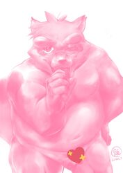 2020 anthro balls belly canid canine censored eyewear genitals glasses hi_res humanoid_hands kounosuke_(morenatsu) male male_only mammal mesidukainumaru moobs morenatsu navel nipples one_eye_closed overweight overweight_male raccoon_dog simple_background solo tanuki white_background wink