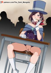 1girls artist_name boots bottomless capcom clothing exposed_pussy female female_focus gloves gyakuten_saiban hair hat no_panties patreon pussy pussy_juice sitting solo_focus squirting the_dark_mangaka trucy_wright url wet_pussy white_boots