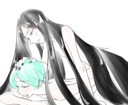 2boys androgynous blush bort_(land_of_the_lustrous) hand_on_head land_of_the_lustrous phosphophyllite tainoesa yaoi