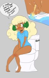 1girls 2020 absurd_res anthro blush bodily_fluids clothing dialogue digital_media_(artwork) female furry genital_fluids genitals hi_res humanoid mammal nintendo peeing pokémon_(species) pokemon pussy raveneevee shirt simple_background solo text toilet topwear urine video_games watersports whimsicott