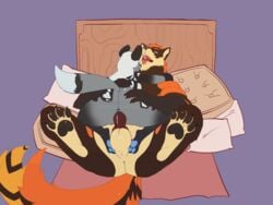 2020 4:3 african_wild_dog animated anthro ass avian balls bed canid canine character_request collaboration duo feathers female frame_by_frame fur furniture furry fuzzamorous genitals hi_res hybrid knot loop lying male mammal nude original original_character original_characters pawpads paws penetration penis pillow sex straight tail_feathers tongue tongue_out zue