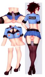 1futa areolae ass balls balls_under_clothes bluefield bottomless_skirt breasts brown_hair cleavage cock-tail condom erect_nipples erect_penis erection erection_under_clothes erection_under_skirt exposed_nipples full-package_futa futa_only futanari high_heels intersex large_ass medium_breasts miniskirt nipples penis penis_out penis_under_clothes penis_under_skirt police_uniform pussy ruby_rose rwby short_hair skirt stockings uniform