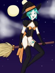 1boy broom_riding broomstick femboy land_of_the_lustrous penis phosphophyllite soggyillustrations solo trap witch_hat