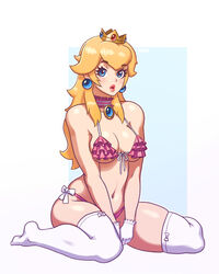 1girls 2020 alternate_breast_size bad_id bad_twitter_id blonde_hair blue_eyes bra breasts choker cleavage color crown earrings female female_only frilled_bra frills full_body gloves human human_only jewelry legwear long_hair looking_at_viewer mario_(series) navel necklace nintendo no_shoes panties pink_bra pink_panties princess_peach rizdraws ruffles shiny shiny_hair shiny_skin simple_background sitting skindentation solo thick_thighs thighhighs thighs underwear underwear_only wariza white_background white_gloves white_legwear