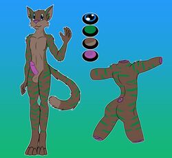 brown_body domestic_cat erection felid feline felis genitals gesture lucas_(lukanaya) male mammal markings model_sheet mrtaw penis waving